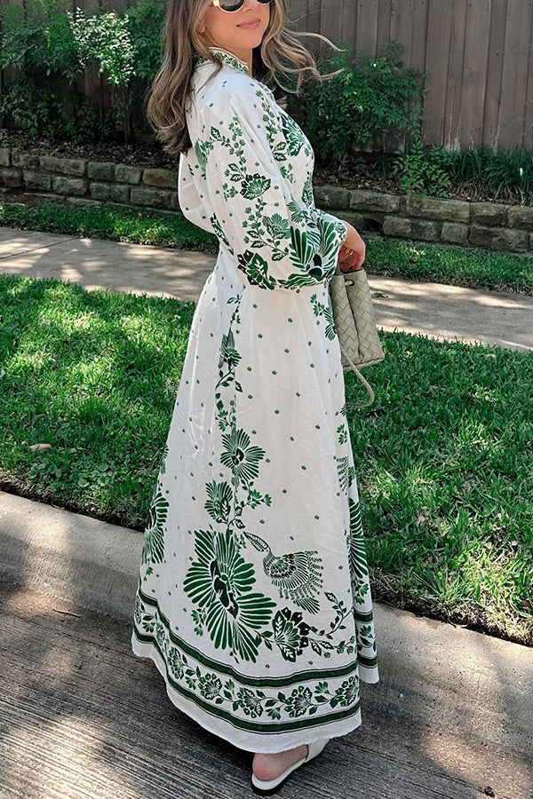 Elke | Bedrucktes langärmeliges Maxikleid