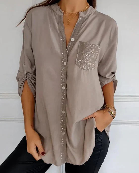 Ada | Legere Bluse mit Paillettenknöpfen