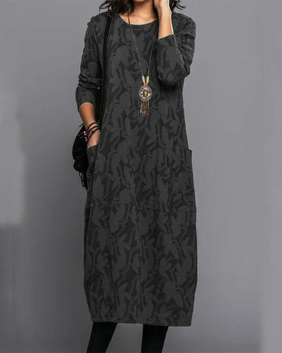 Adele | Langärmeliges Damenkleid mit Print und Taschen | Elegant, bequem & vielseitig
