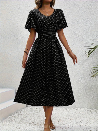 Allover-Print Kurzarmkleid Für Frühling Und Sommer