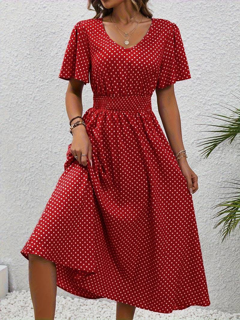 Allover-Print Kurzarmkleid Für Frühling Und Sommer