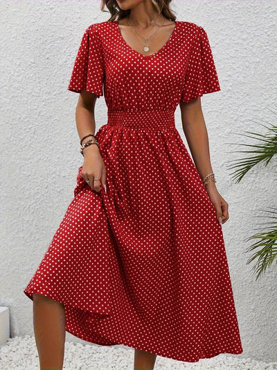 Allover-Print Kurzarmkleid Für Frühling Und Sommer