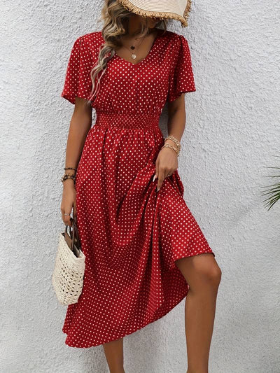 Allover-Print Kurzarmkleid Für Frühling Und Sommer