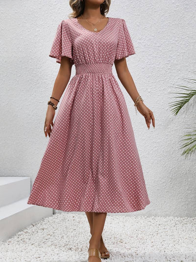 Allover-Print Kurzarmkleid Für Frühling Und Sommer