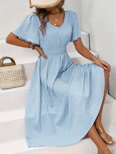 Allover-Print Kurzarmkleid Für Frühling Und Sommer