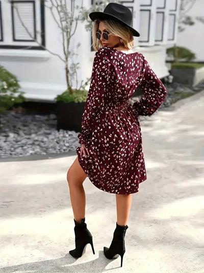Allover-Print Langarmkleid Für Stilbewusste Damen