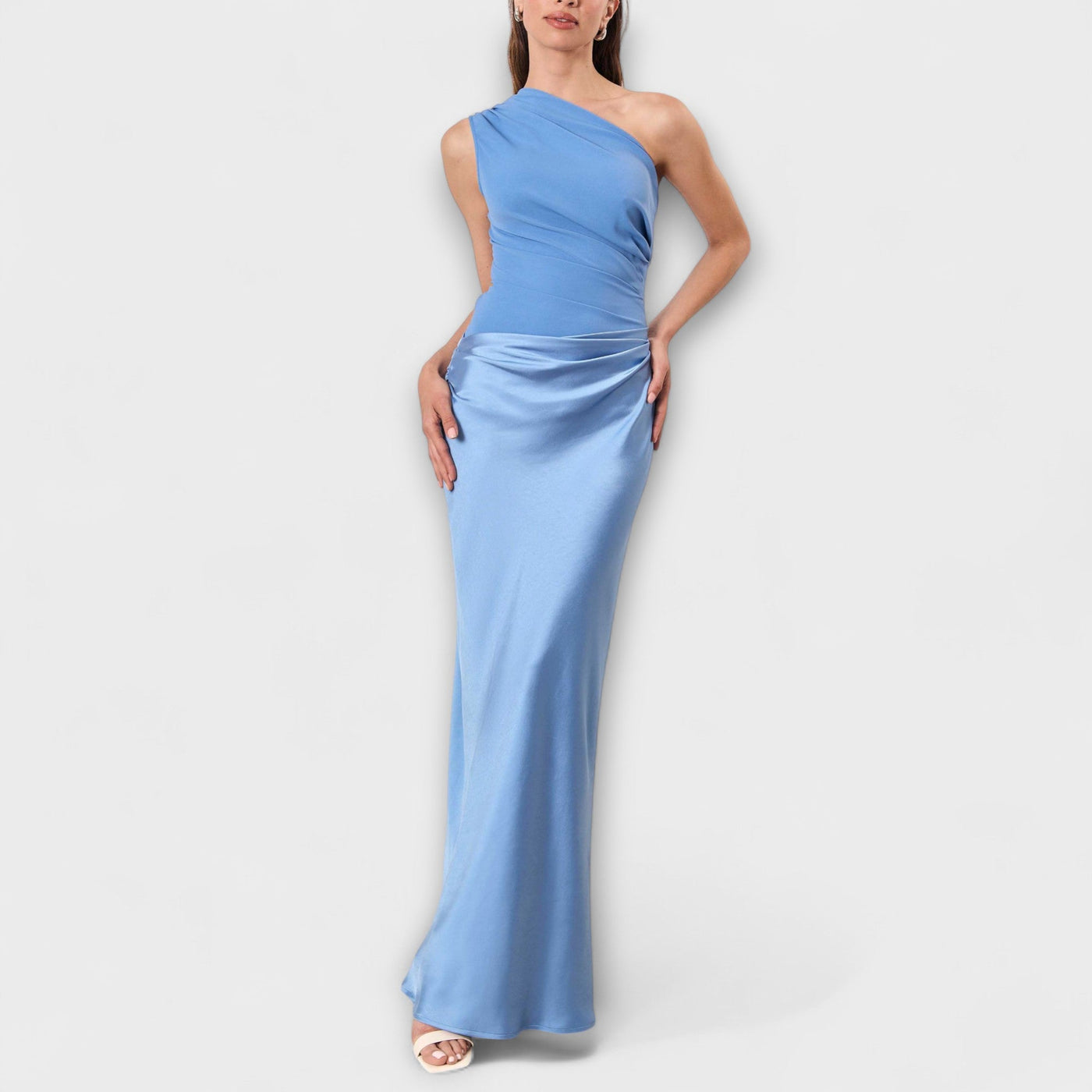 Elegantes Ein-Schulter Maxi-Kleid mit Falten