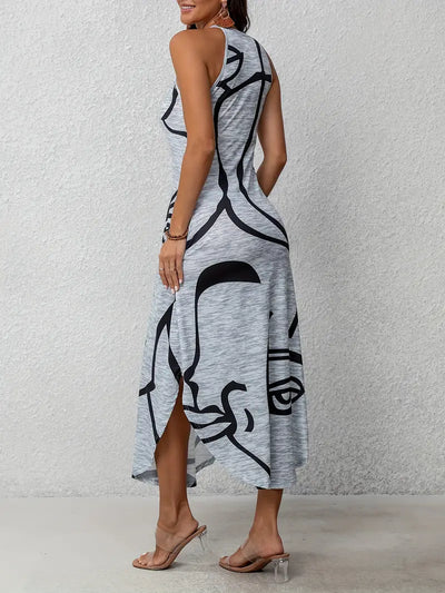 Zaria – Ärmelloses Maxikleid mit abstraktem Gesichtsprint