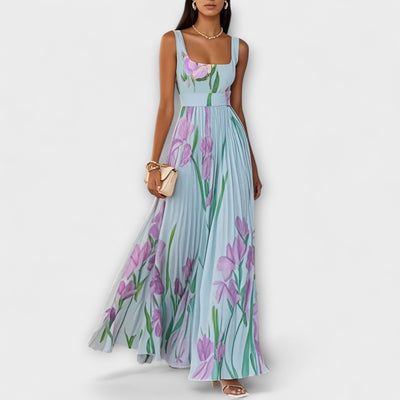 Faltenmaxikleid aus Chiffon mit Blumenmuster