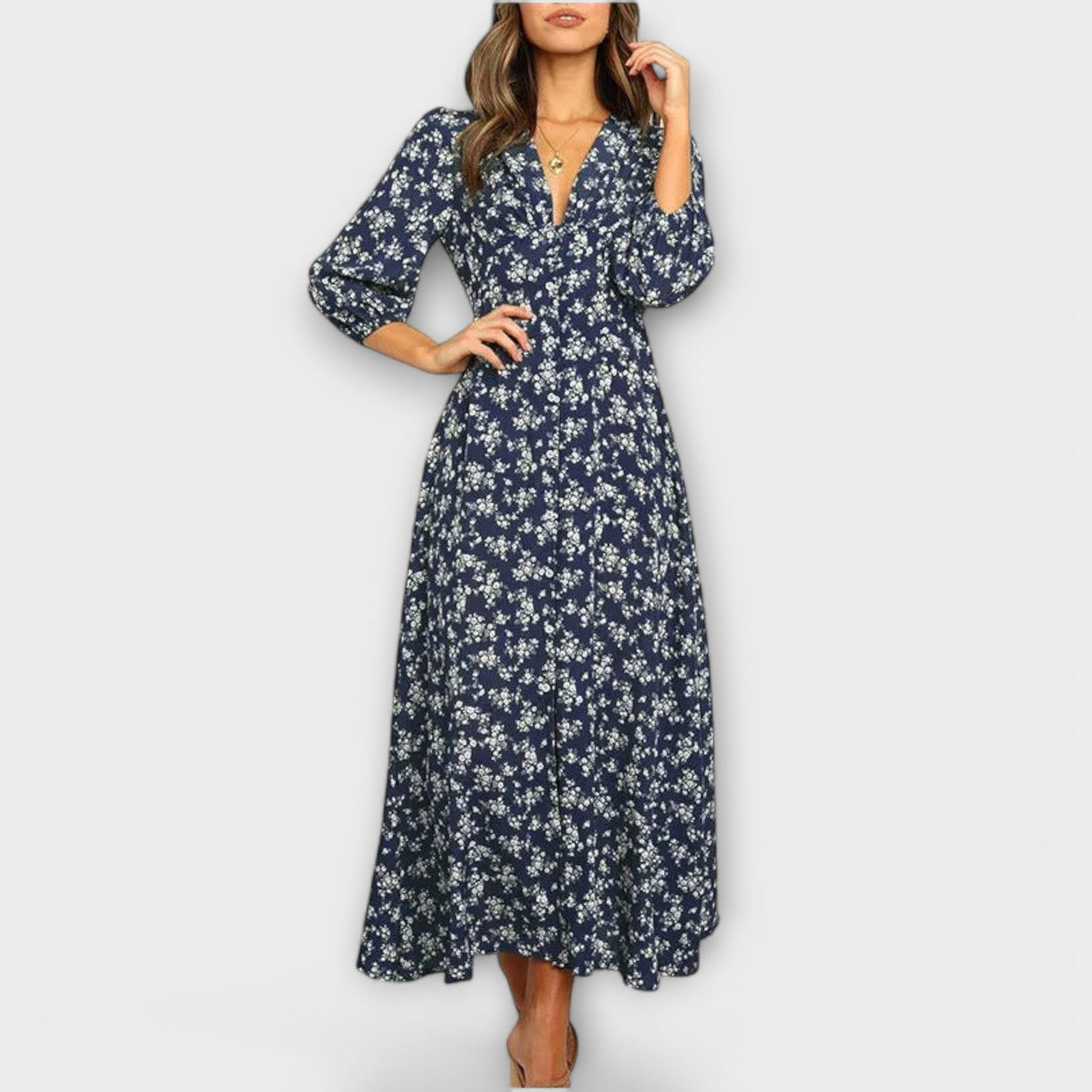 Frauen Blumenmuster Maxi Kleid