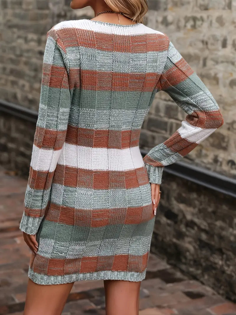 Begum - Lässiges Langarm Pulloverkleid Mit Strick