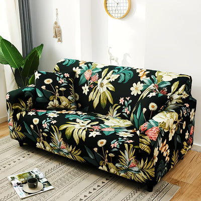 Art Deco Floralprint Stretch-Sofabezug mit Passendem Kissenbezug