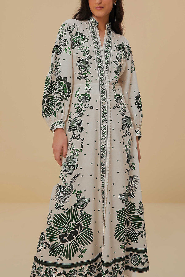 Elke | Bedrucktes langärmeliges Maxikleid