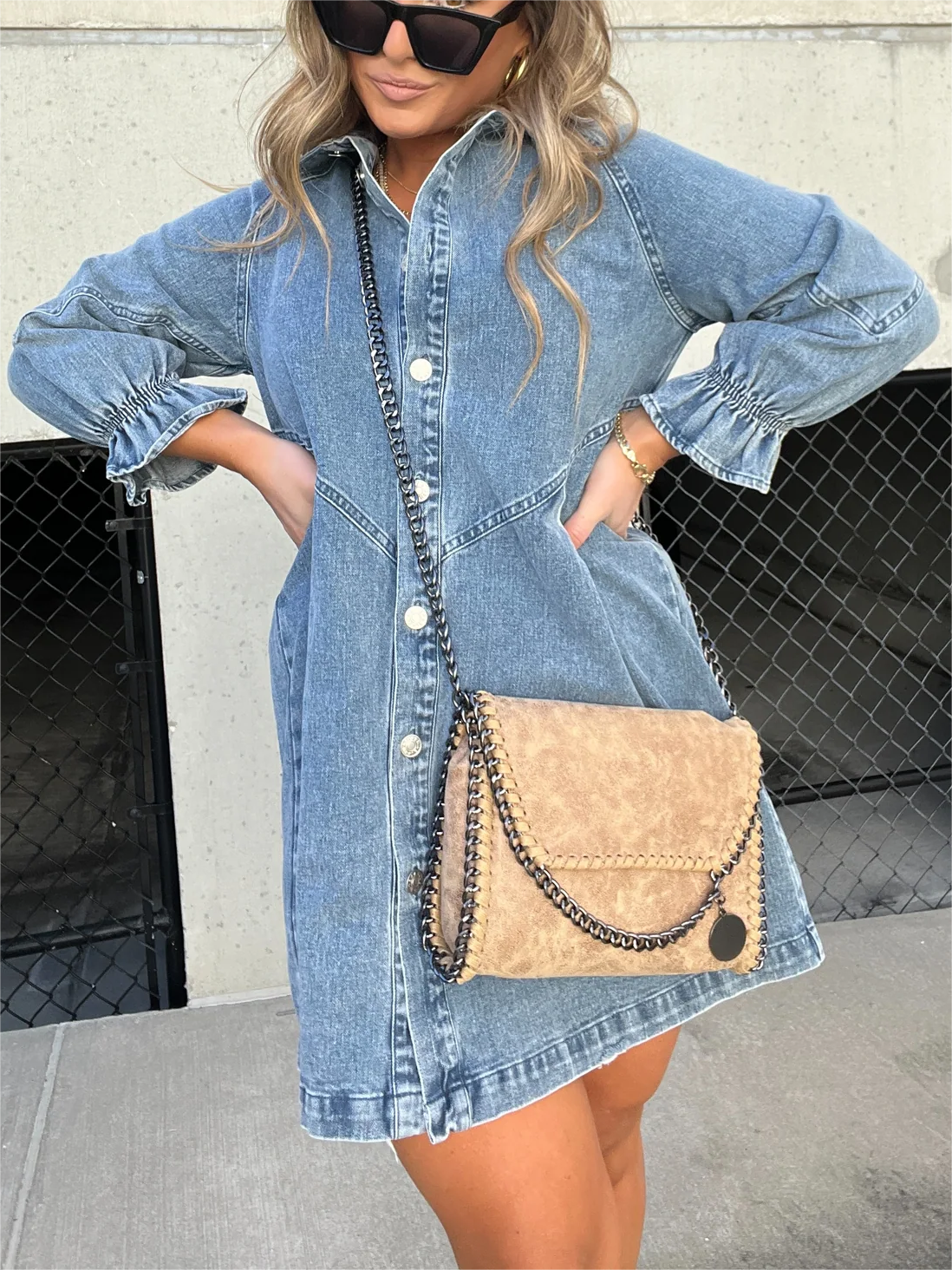 Nola | Stilvolles Denim-Midi-Kleid mit Umlegekragen