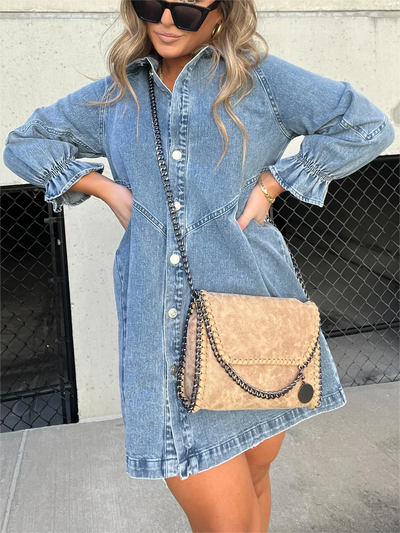 Nola | Stilvolles Denim-Midi-Kleid mit Umlegekragen