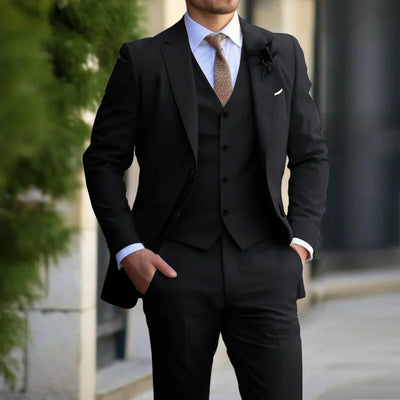 Bence | Dreiteiliges Herrenanzug-Set mit Stehkragenblazer, Weste und Hose im modernen Stil