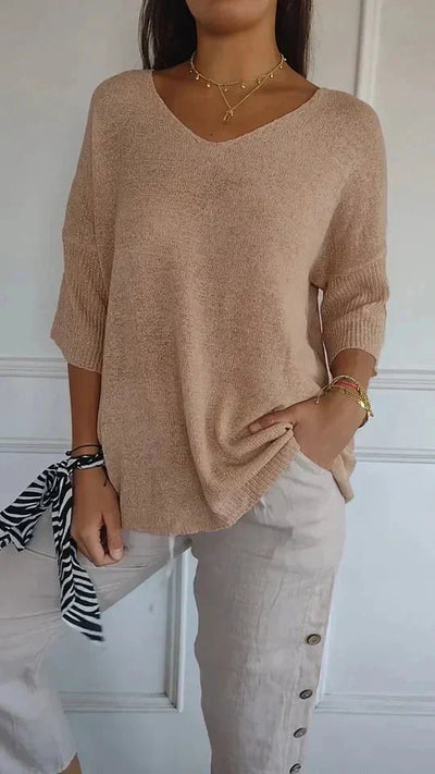 Bequemes Damen-Stricktop Mit V-Ausschnitt Chiara