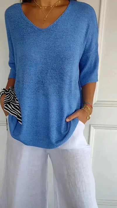 Bequemes Damen-Stricktop Mit V-Ausschnitt Chiara