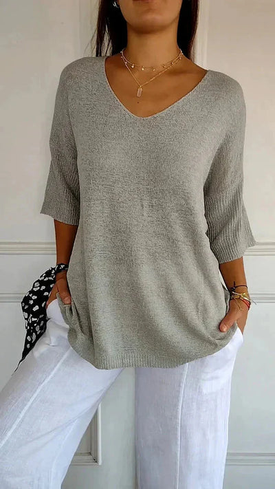 Bequemes Damen-Stricktop Mit V-Ausschnitt Chiara
