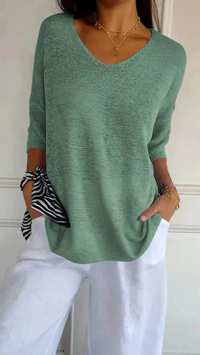 Bequemes Damen-Stricktop Mit V-Ausschnitt Chiara