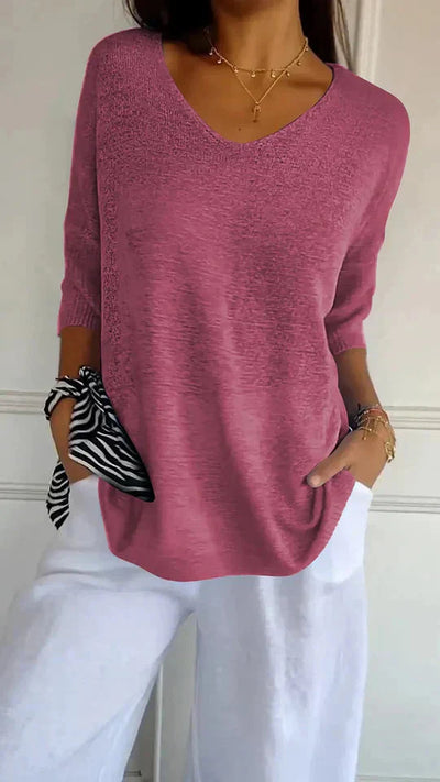Bequemes Damen-Stricktop Mit V-Ausschnitt Chiara