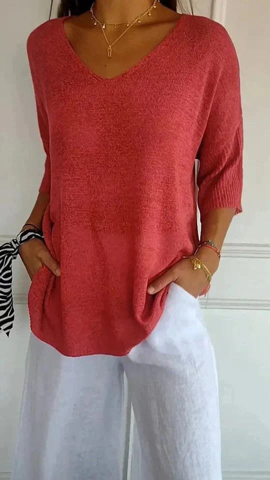 Bequemes Damen-Stricktop Mit V-Ausschnitt Chiara