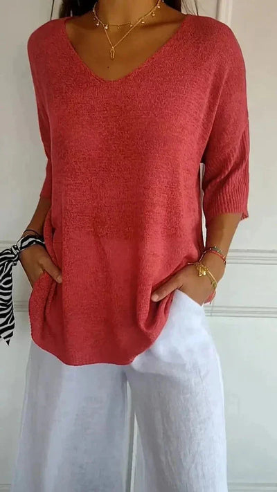 Bequemes Damen-Stricktop Mit V-Ausschnitt Chiara