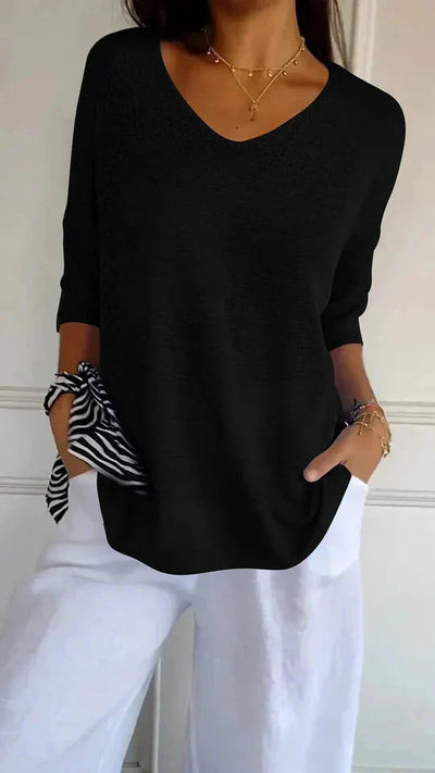 Bequemes Damen-Stricktop Mit V-Ausschnitt Chiara