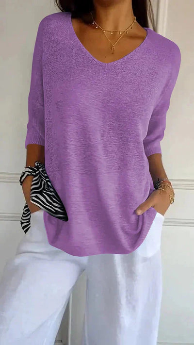 Bequemes Damen-Stricktop Mit V-Ausschnitt Chiara