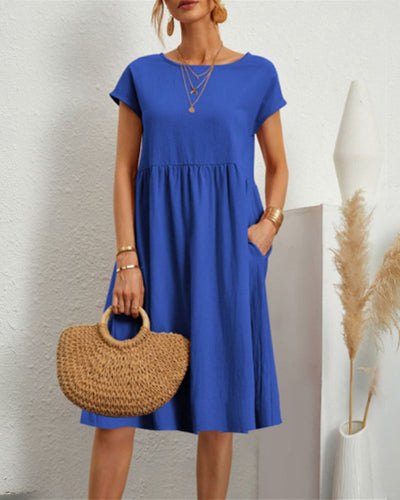 Bequemes Midi-Kleid Mit Rundhalsausschnitt Für Jeden Tag