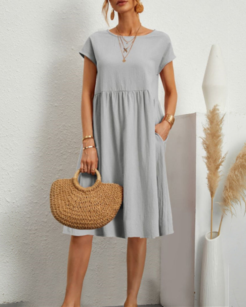 Bequemes Midi-Kleid Mit Rundhalsausschnitt Für Jeden Tag
