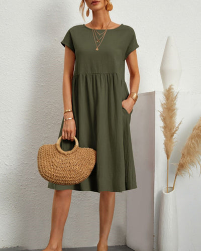 Bequemes Midi-Kleid Mit Rundhalsausschnitt Für Jeden Tag