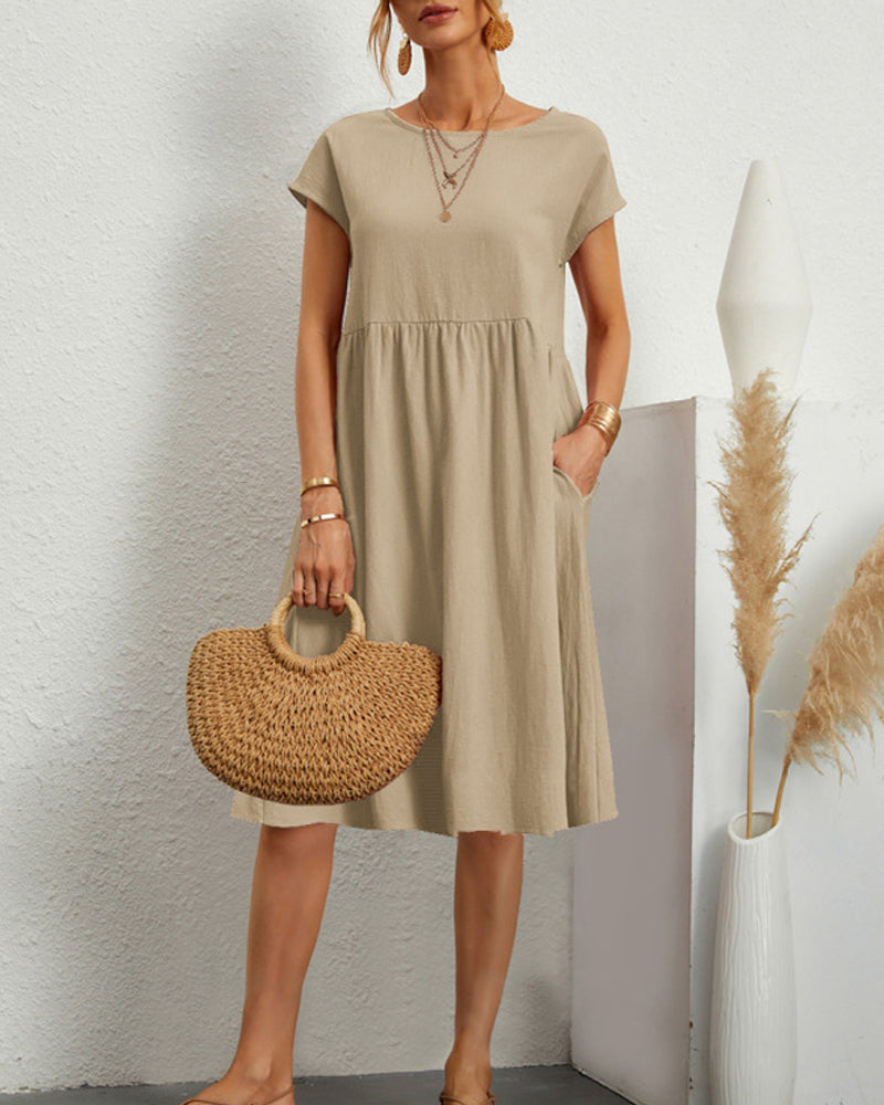 Bequemes Midi-Kleid Mit Rundhalsausschnitt Für Jeden Tag