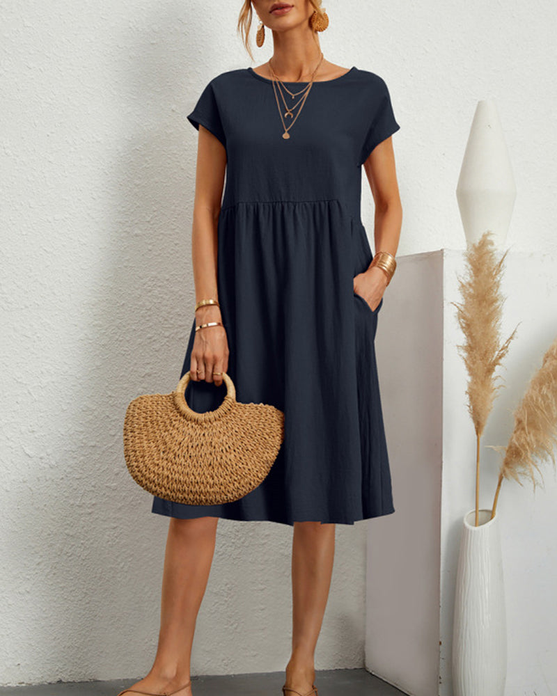 Bequemes Midi-Kleid Mit Rundhalsausschnitt Für Jeden Tag