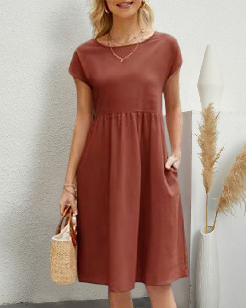 Bequemes Midi-Kleid Mit Rundhalsausschnitt Für Jeden Tag