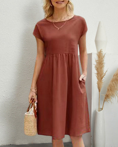 Bequemes Midi-Kleid Mit Rundhalsausschnitt Für Jeden Tag