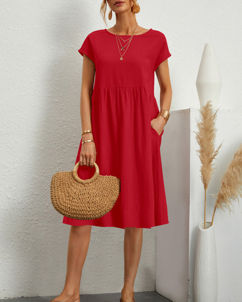 Bequemes Midi-Kleid Mit Rundhalsausschnitt Für Jeden Tag