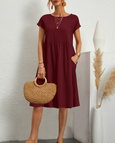 Bequemes Midi-Kleid Mit Rundhalsausschnitt Für Jeden Tag