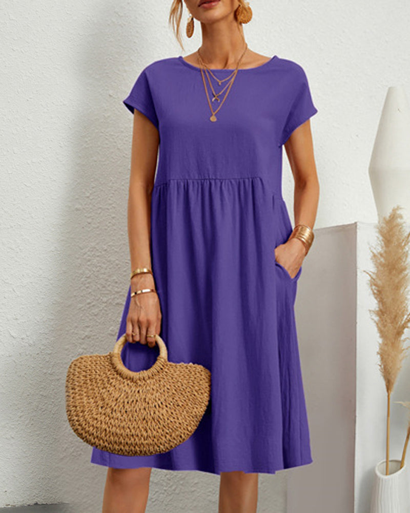 Bequemes Midi-Kleid Mit Rundhalsausschnitt Für Jeden Tag