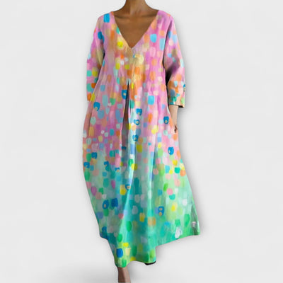Fiona - Langes, Buntes Kleid mit V-Ausschnitt