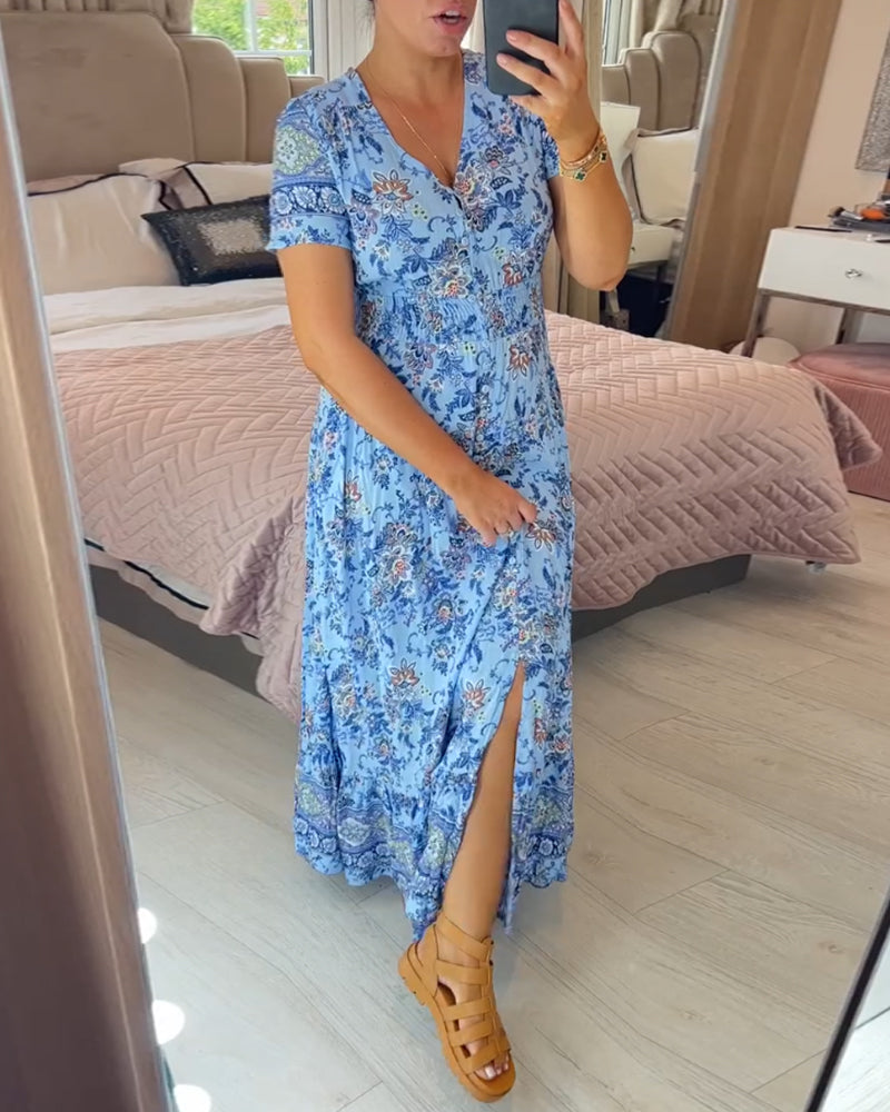 Alisa™ - V-Ausschnitt Kleid mit Blumenmuster