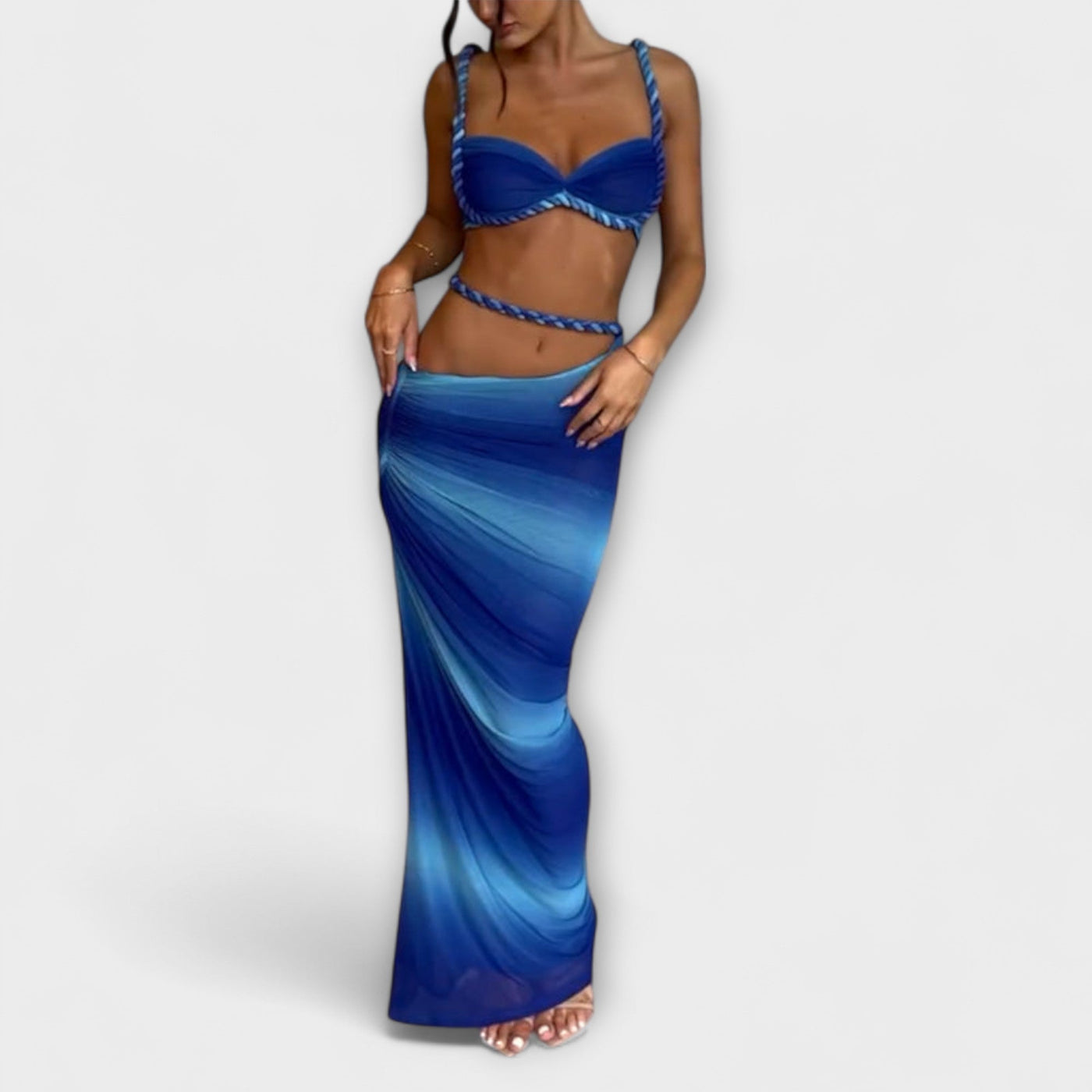 Jane - Elegantes Gradient Zopf Crop Top mit Overskirt Set