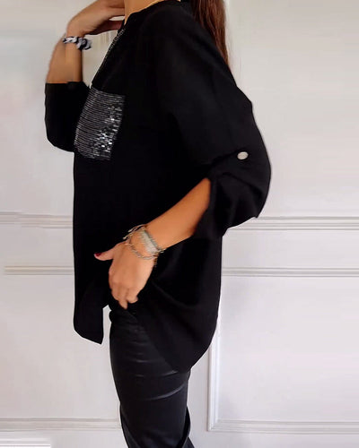 Ada | Legere Bluse mit Paillettenknöpfen