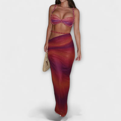 Jane - Elegantes Gradient Zopf Crop Top mit Overskirt Set