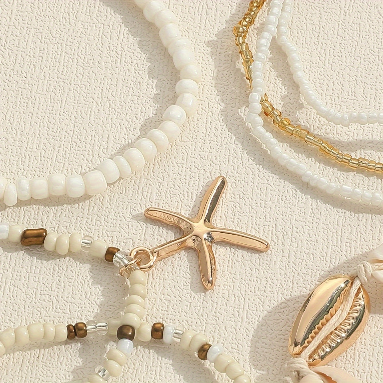 Boho-Chic 7-teiliges Perlenarmband-Set mit Muschel- & Seestern-Anhängern – Perfekt