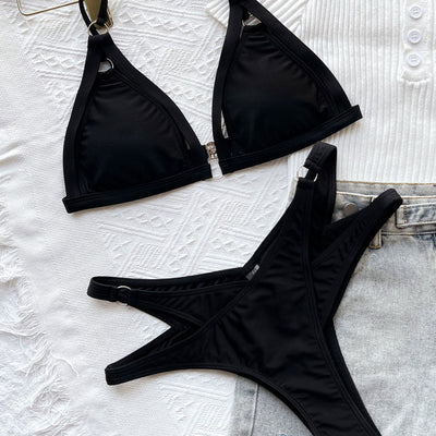 Xanthe | Klassisches Metall O-Ring Cutout Triangle Brasilien Bikini Set