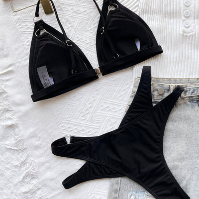 Xanthe | Klassisches Metall O-Ring Cutout Triangle Brasilien Bikini Set