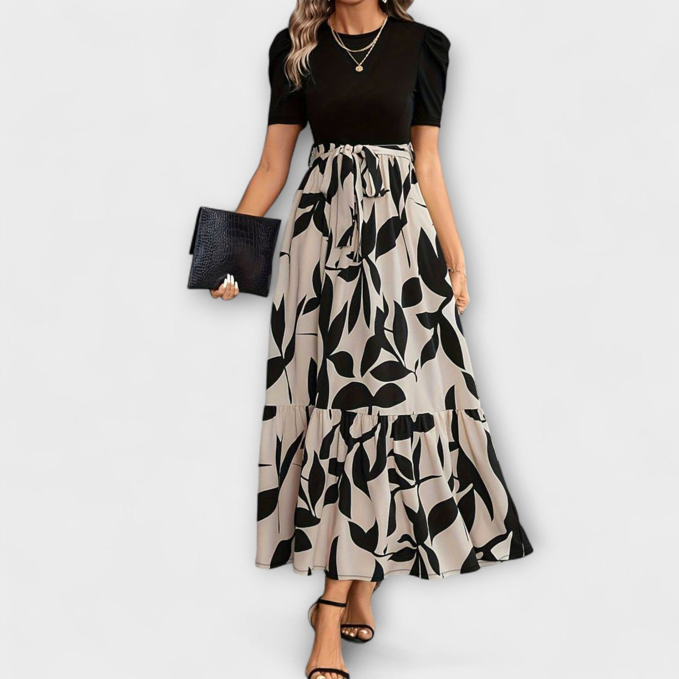 Luna - Floral Printed Summer Dress with Round Neckline