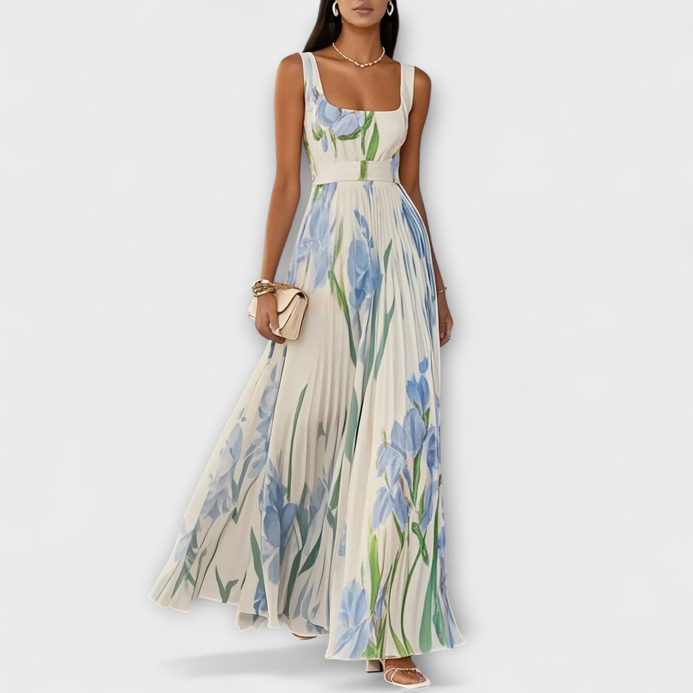 Faltenmaxikleid aus Chiffon mit Blumenmuster