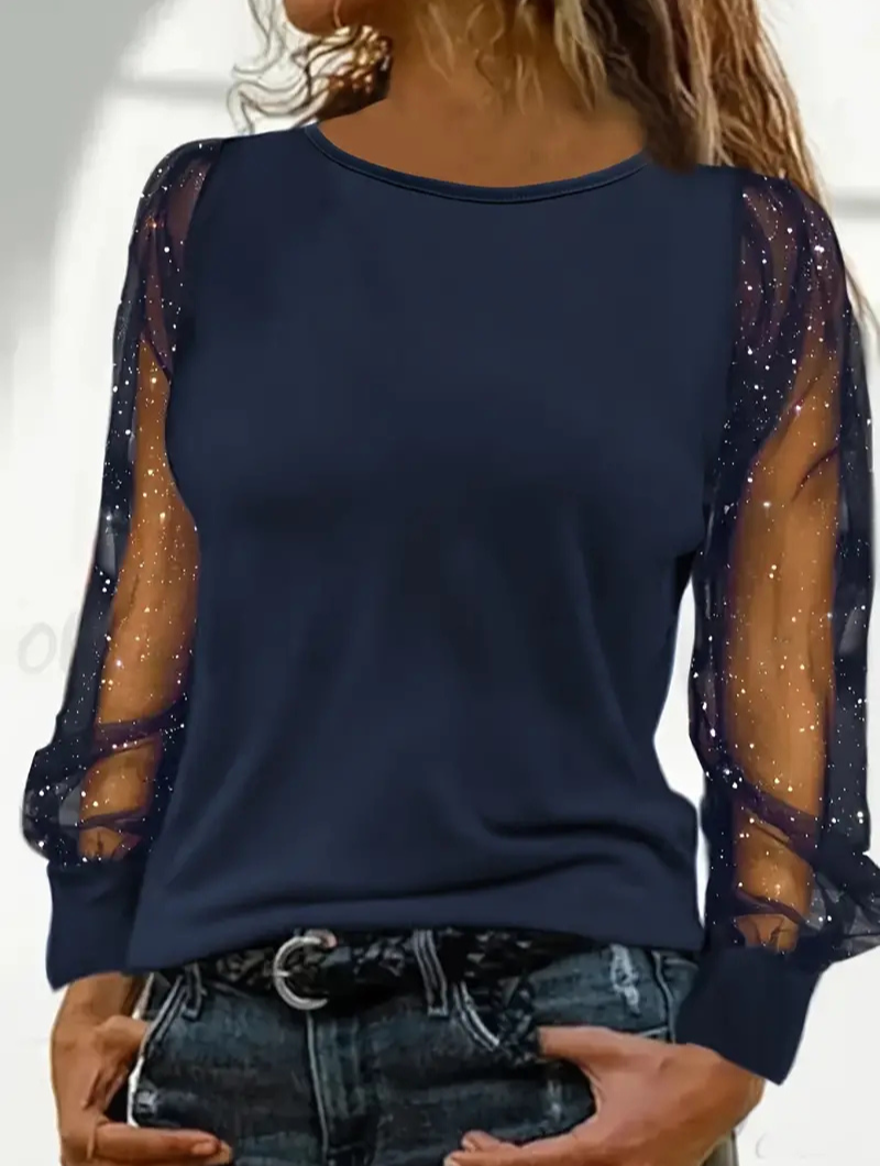 Anthonette | Damen Glitzer Oberteile | Schwarze Top